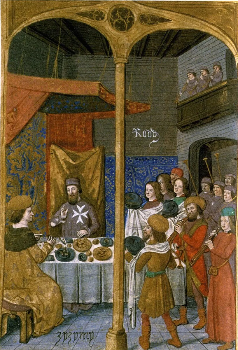 Prince Cem received at the table of Pierre d’Aubusson