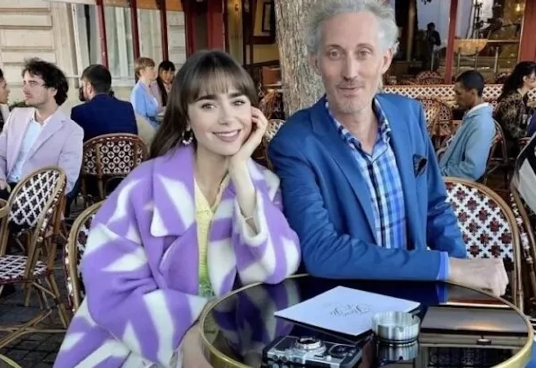 On a Paris café terrace with the star of Emily in Paris